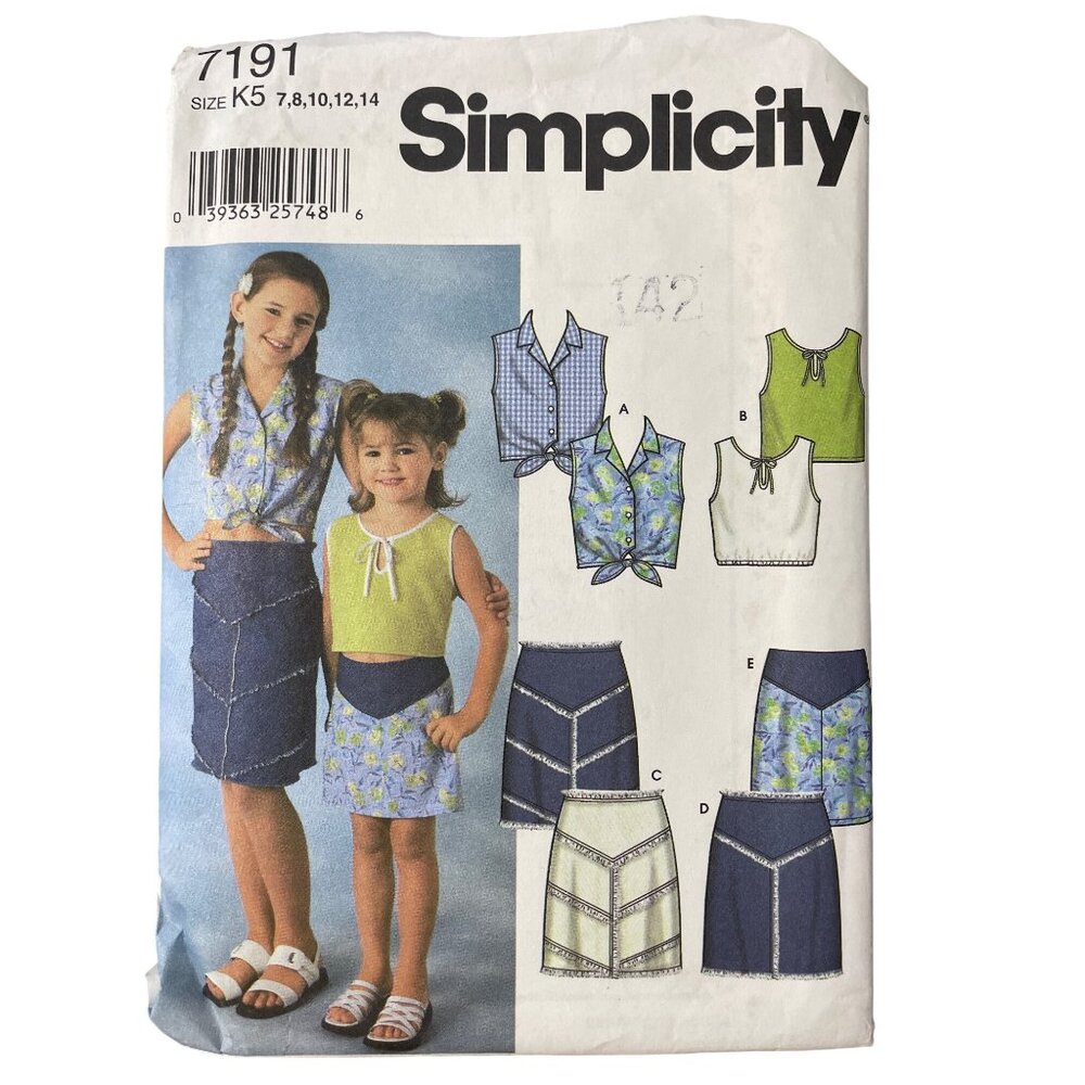 Simplicity 7191 Sewing Pattern Sizes K5 7-14 Childs And Girls Tops Skirts UNCUT